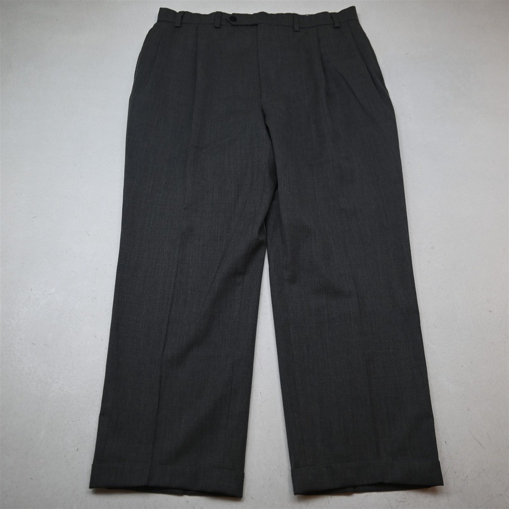 Nautica 34x30 Gray 100% Wool Pleated Cuffed High Waist Baggy Trouser Mens Pants